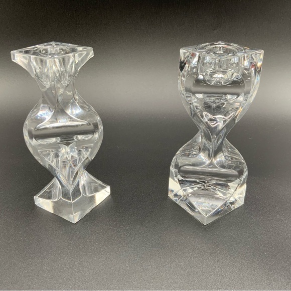 Pair Of Mikasa Platinum Prism Crystal Candleholder 5-3/8"H - Picture 2 of 8